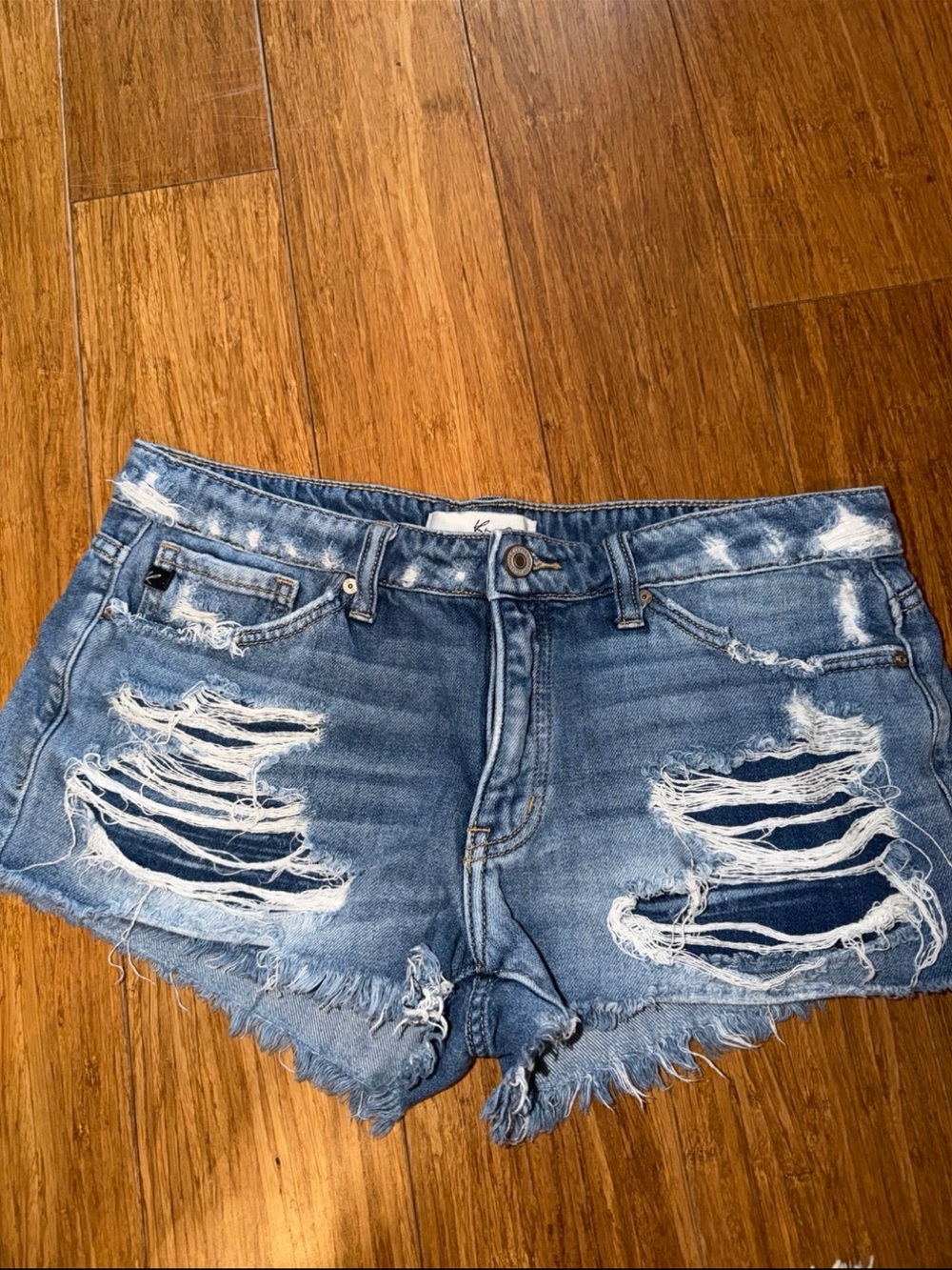 KanCan Distressed Light Blue Ripped Denim Shorts